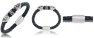 Andrew Charles by Andy Hilfiger Men's Black Leather Lion Head Bracelet in Stainless Steel